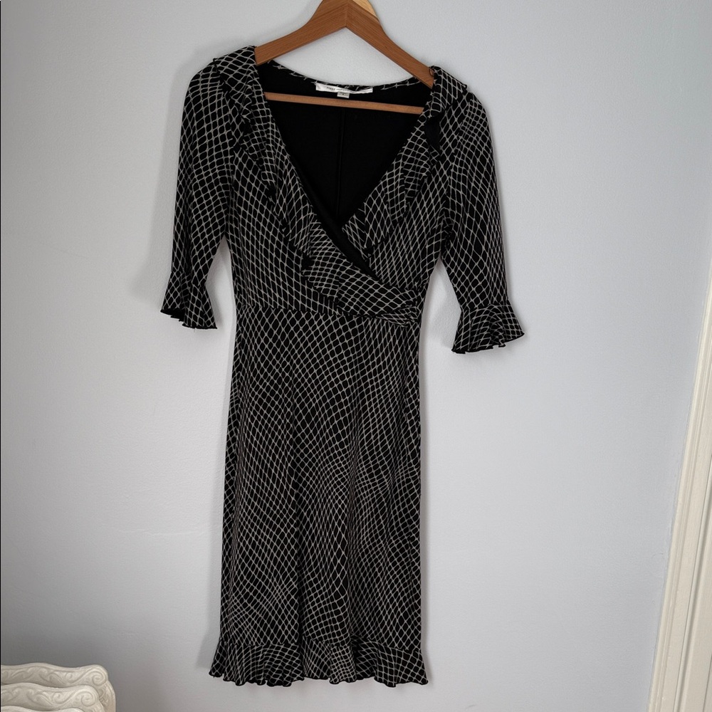 Diane Von Furstenberg Black and White Checkered Midi Dress